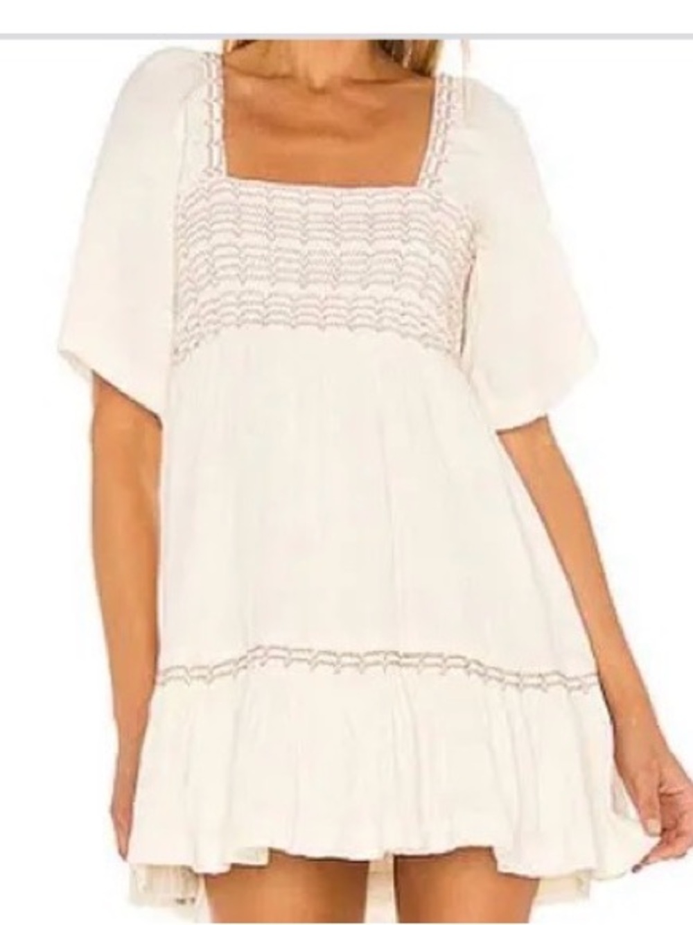 Free People Easy to Love Mini Dress Smocked Cute Romantic Babydoll /L
